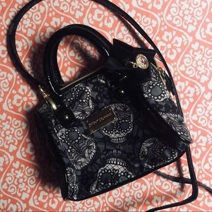 Black and grey Betsy Johnson skull purse